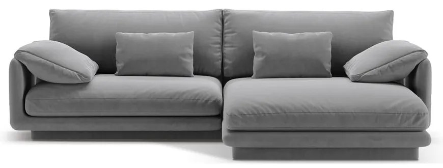 Divano angolare in grigio chiaro (con penisola a destra/con chaise lounge) con rivestimento in velluto Torino – Micadoni