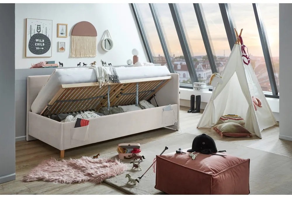 Letto da bambini con sponde beige imbottito con contenitore con rete inclusa 140x200 cm Cool – Meise Möbel