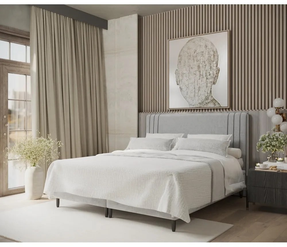 Letto matrimoniale imbottito grigio con contenitore 180x200 cm Musca - Maison de Rêve