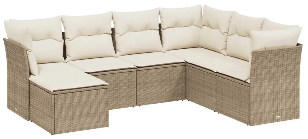 Set Divani da Giardino 7 pz con Cuscini Beige in Polyrattan