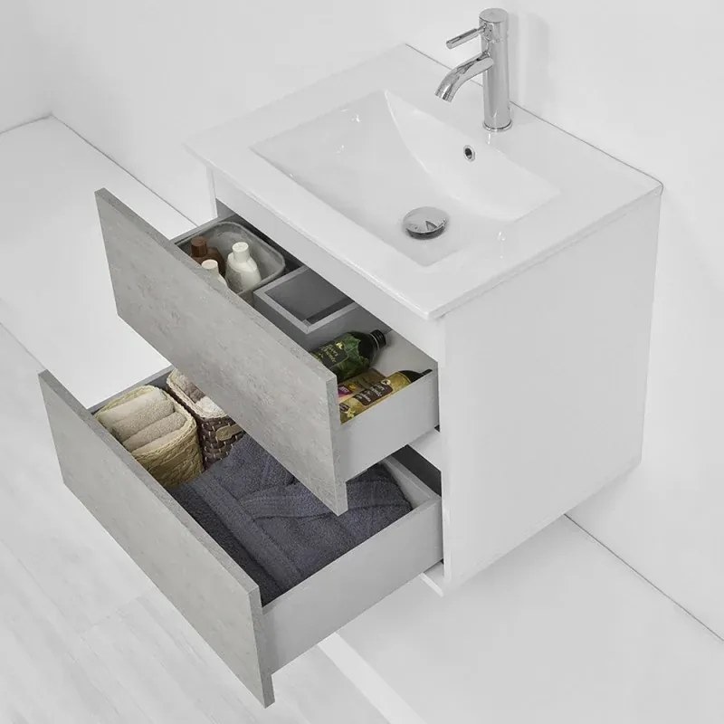Mobile bagno sospeso 60 cm Duble grigio industrial con lavabo e specchio