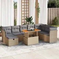 Set Divano da Giardino 9 pz con Cuscini Beige Polyrattan Acacia 3327990