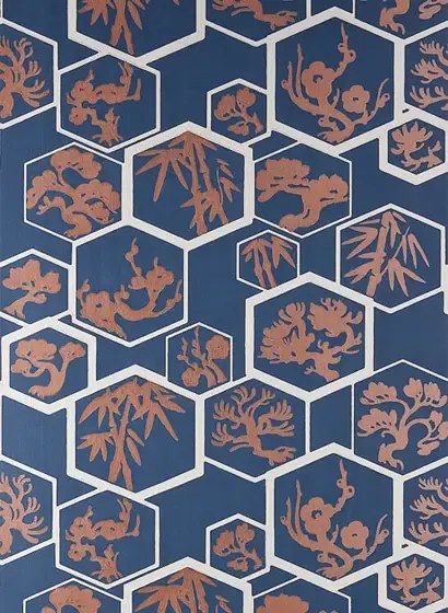 Tapete Shouchikubai von Farrow & Ball - Stiffkey Blue/ Coppe