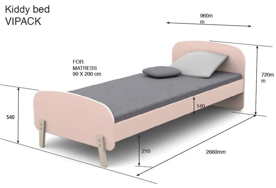 Letto bianco per bambini , 90 x 200 cm Kiddy - Vipack