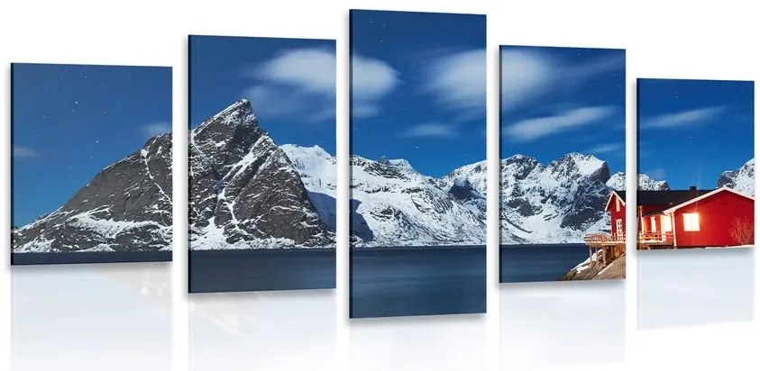 Quadri 5 pezzi – Paesaggio notturno in Norvegia