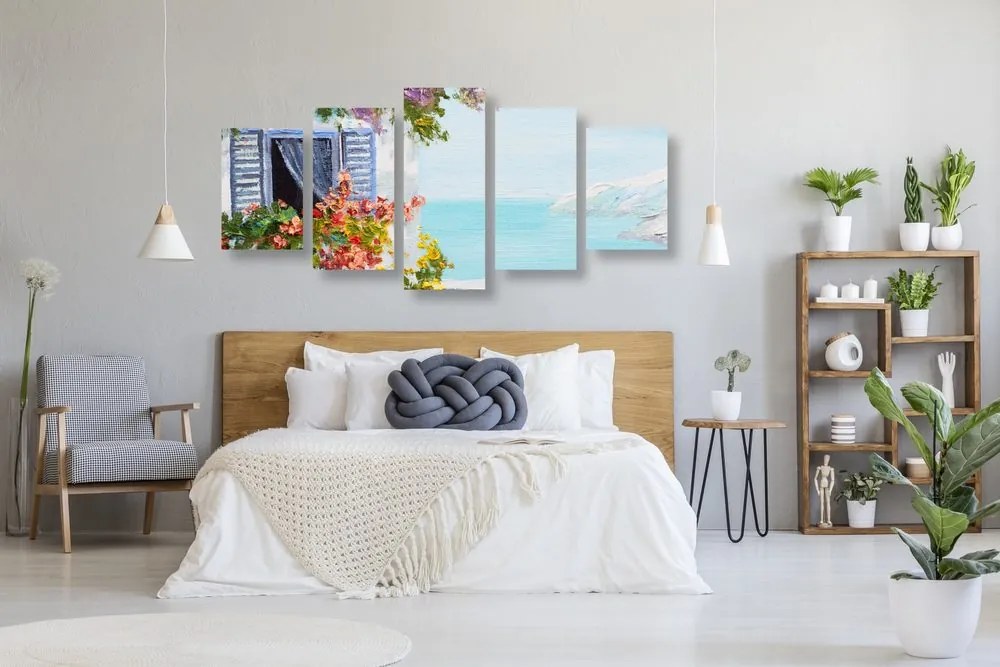 Quadri 5 pezzi – Casetta e vista sul mare