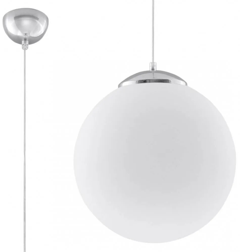 Lampadario a Sospensione in Acciaio e Vetro UGO Ø40 E27 Cromo Colore del corpo Bianco e Cromo