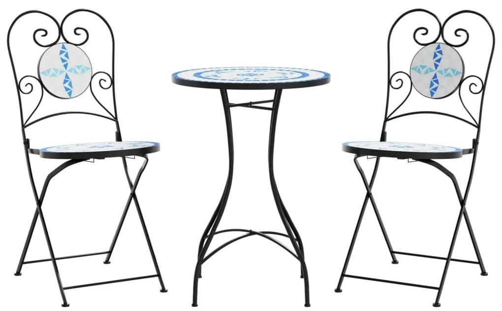 Set da bistrot con mosaico blu e bianco in ferro e ceramica