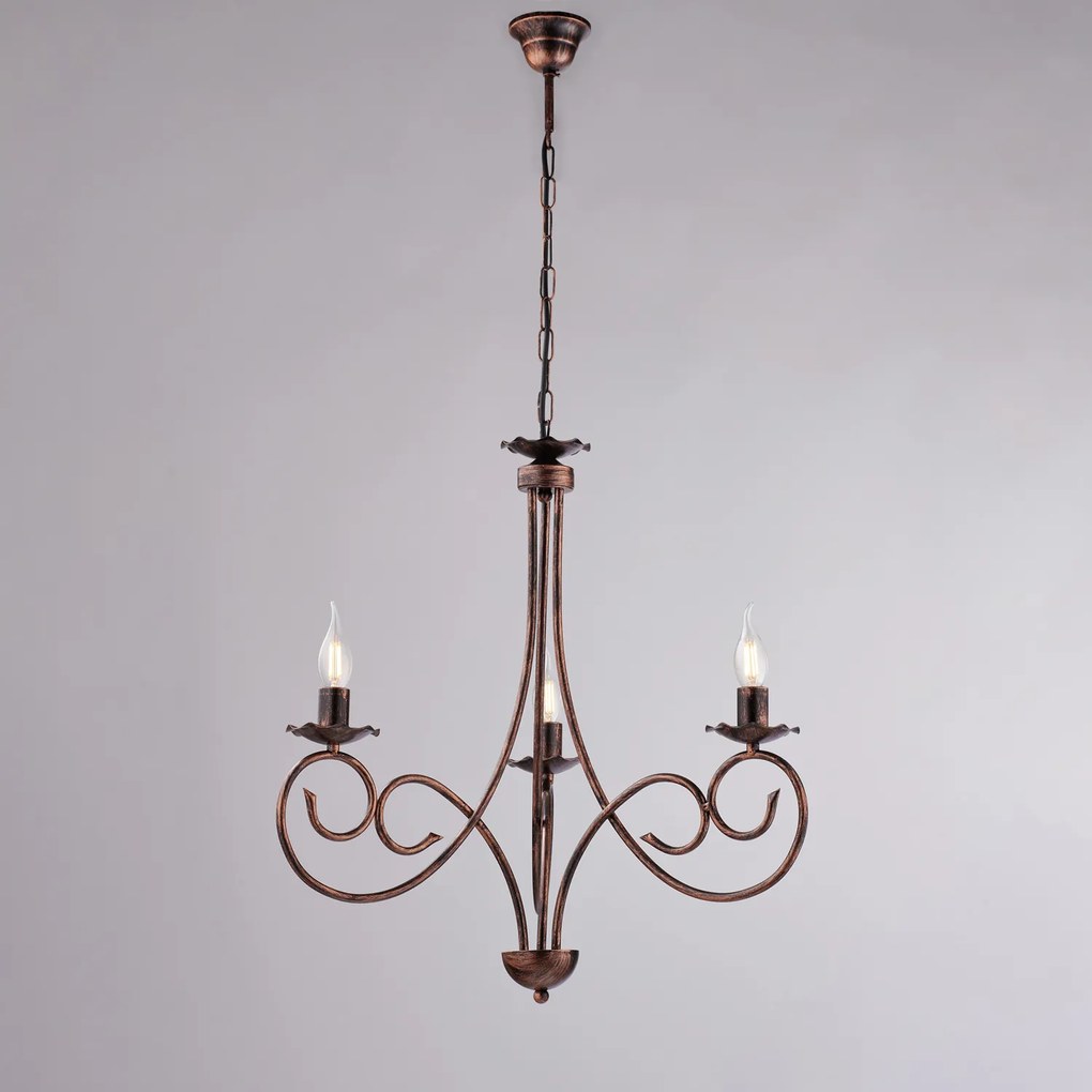 Lampadario Provenzale Candelabro Alma 3 Luci Ferro Battuto Nero E Rame