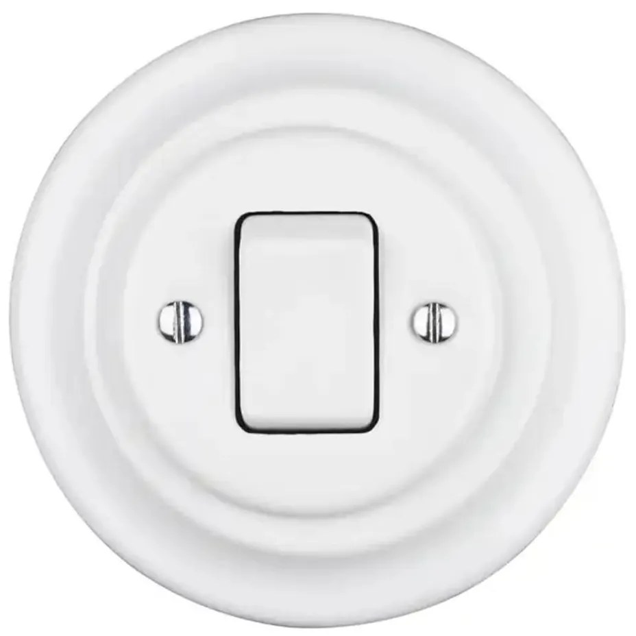 Bohemia-Design - Interruttore singolo retrò in porcellana con placca n. 7, bianco