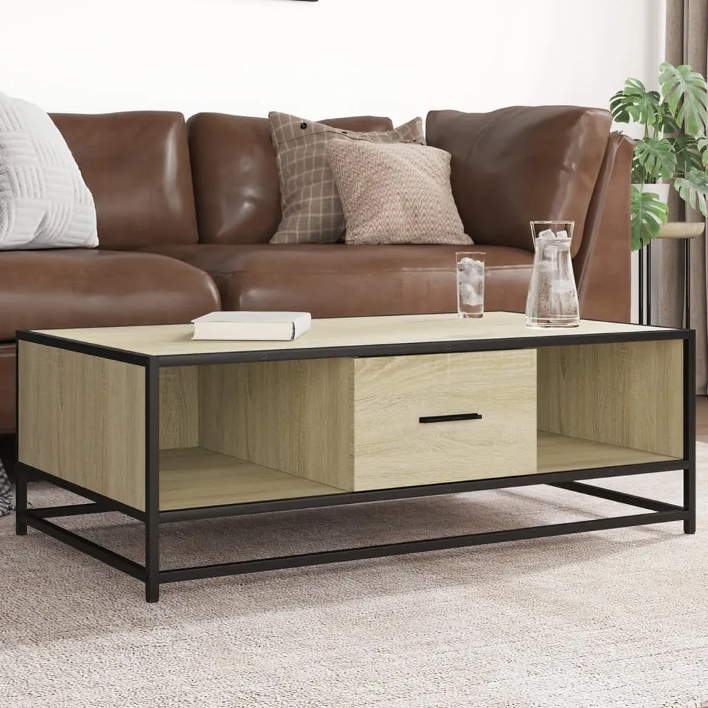 Tavolino Rovere Sonoma 100x57x35 Cm Legno Multistrato Metallo /