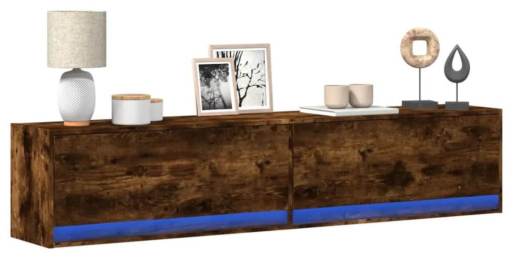 Mobile Tv A Parete Con Led Rovere Fumo 180x31x38 Cm /