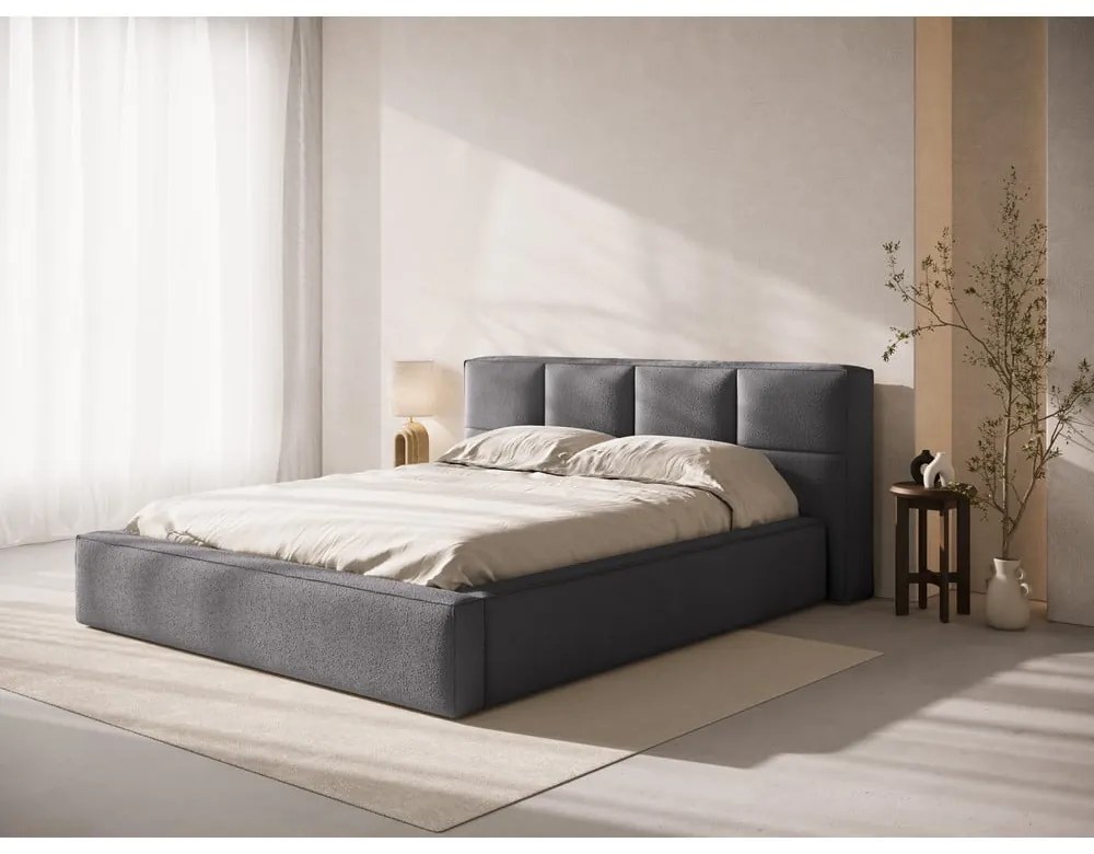 Letto matrimoniale imbottito grigio scuro con contenitore con rete inclusa 180x200 cm Simon Darren – Micadoni