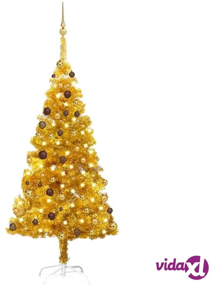 vidaXL Albero di Natale Preilluminato con Palline Oro 180 cm PET