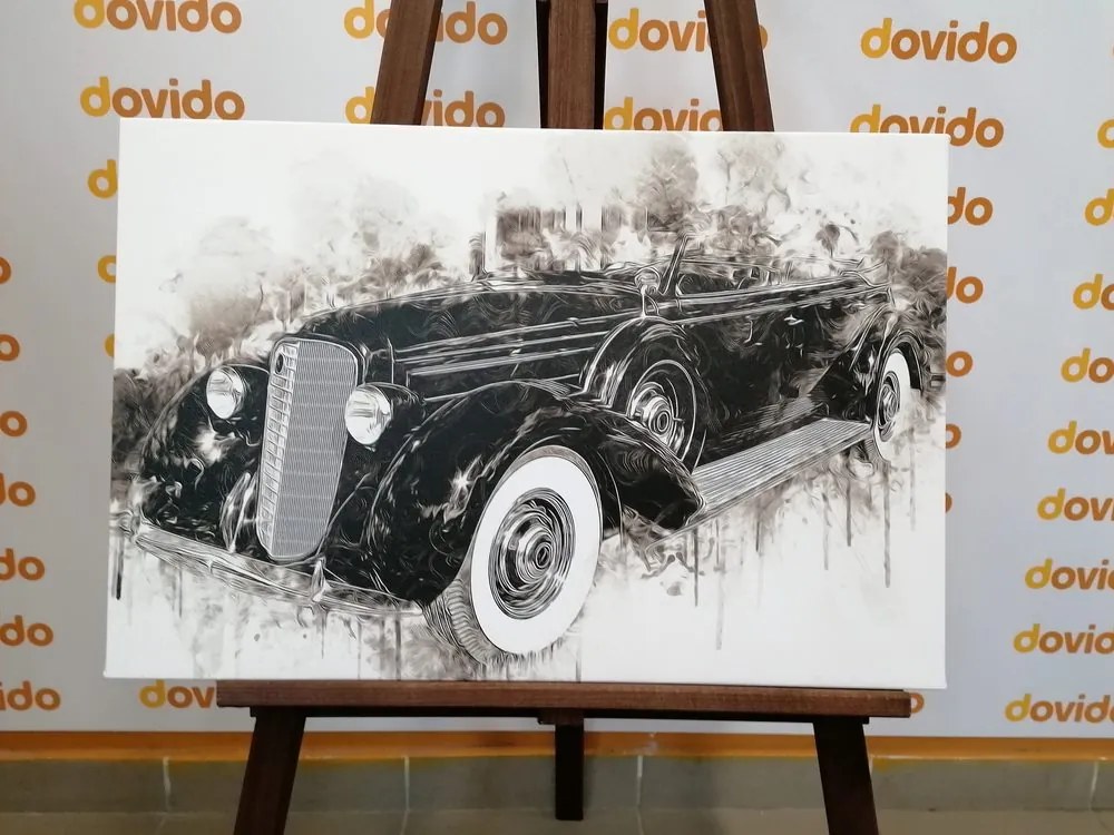 Quadro su tela – Auto retrò storica in bianco e nero