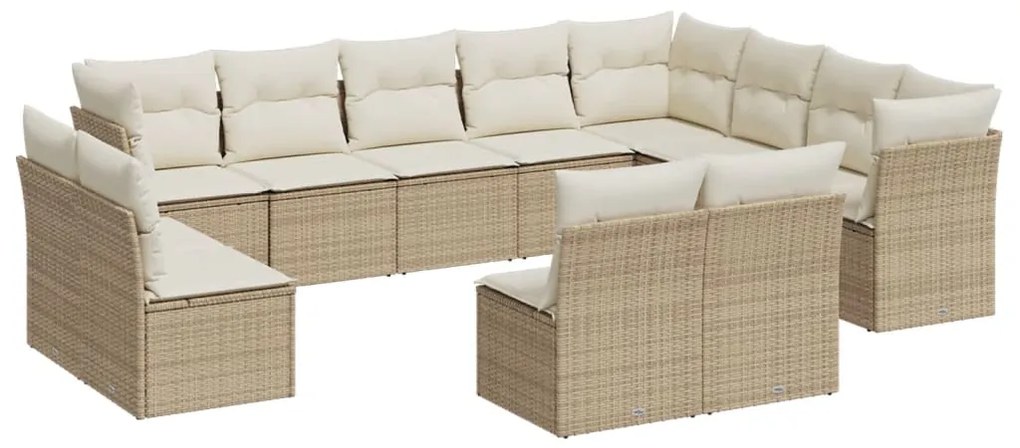 Set divani da giardino 12 pz con cuscini beige in polyrattan