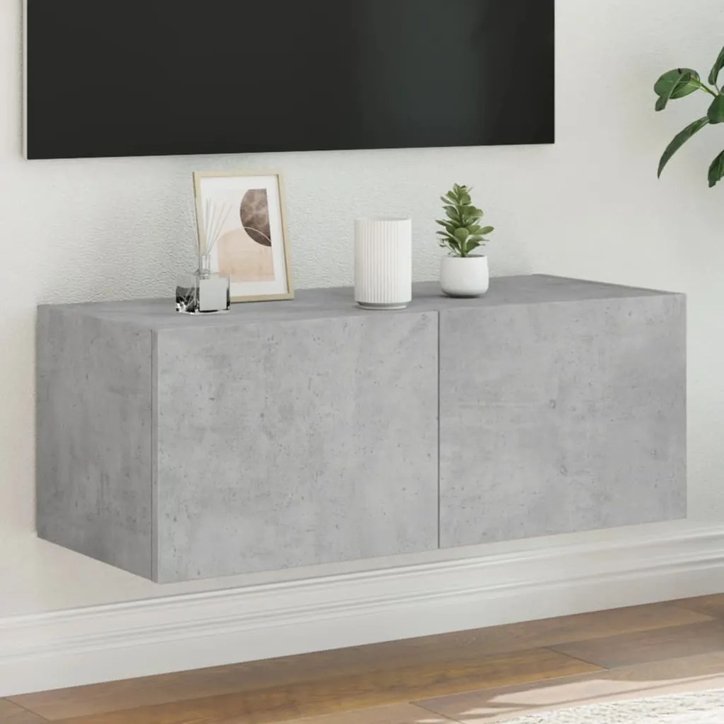 Mobile Tv A Parete Con Luci Led Grigio Cemento 80x35x31 Cm /