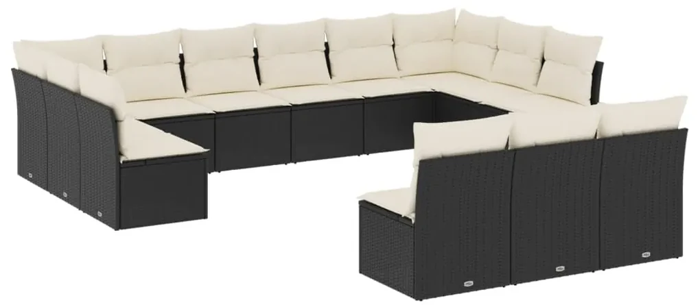 Set divani da giardino 13pz con cuscini nero in polyrattan