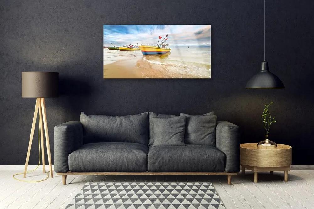 Quadro acrilico Paesaggio del mare della spiaggia della barca 100x50 cm