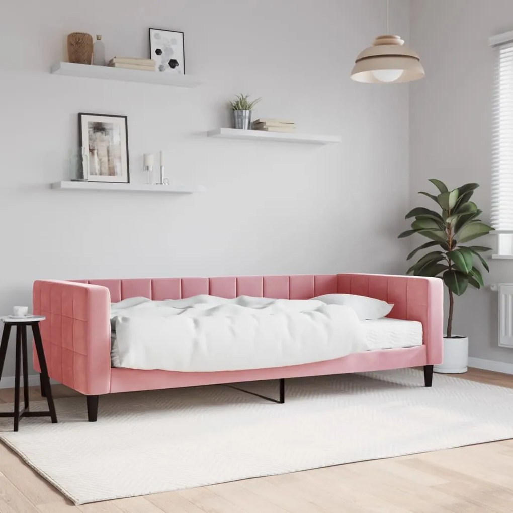 Divano Letto Con Materasso Rosa 90x200 Cm İn Velluto /