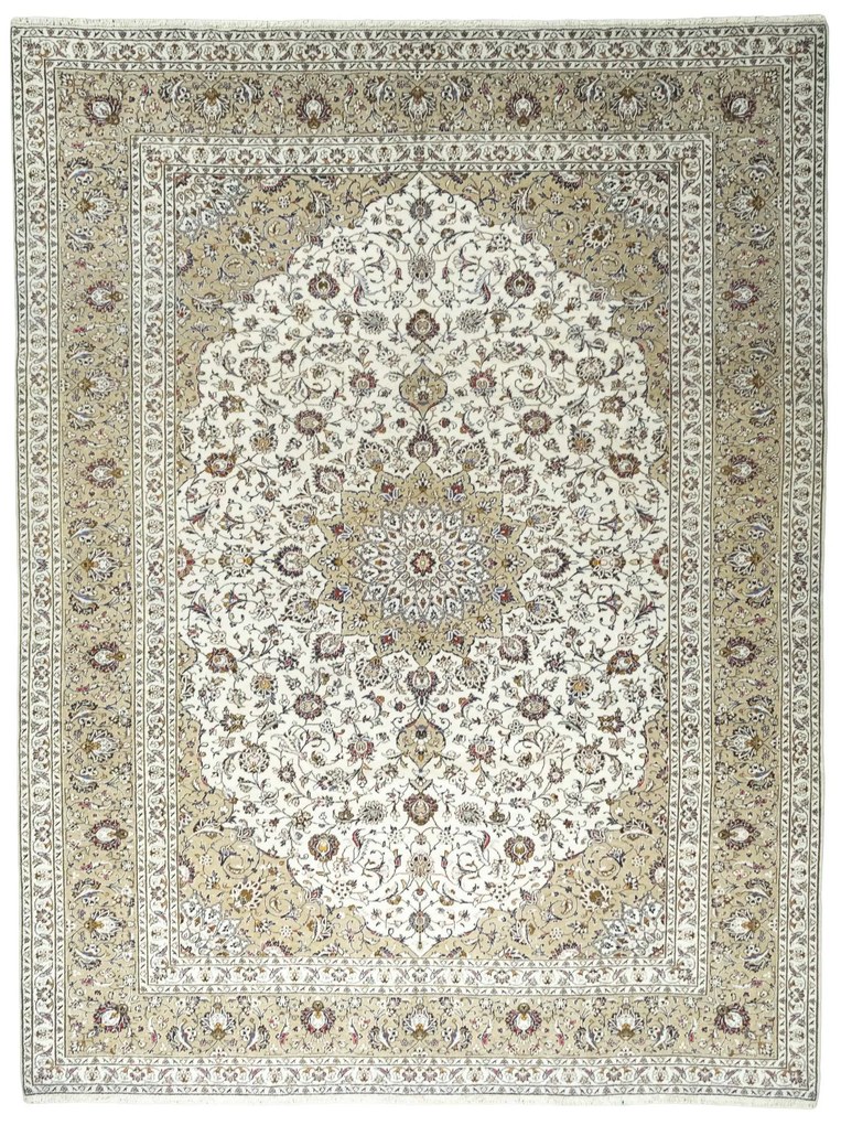 Kashan Tappeto 400x300 Beige (Iran) Annodato A Mano