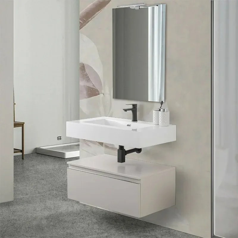Mobile bagno 80 cm grigio perla con lavabo sospeso e specchio Iside
