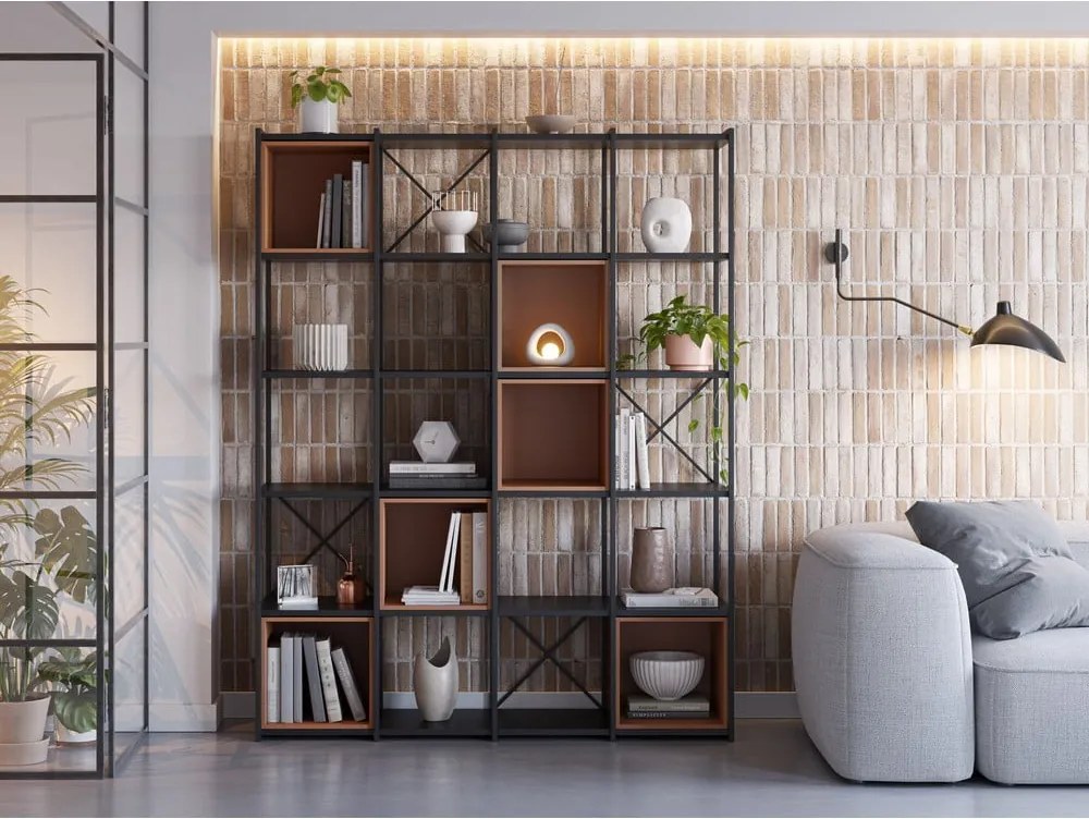 Libreria in nero e mattone 140x179 cm Anya - Marckeric