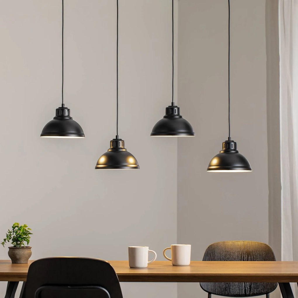 Luminex Lampada a sospensione Sven, a 4 luci, nera, acciaio, E27