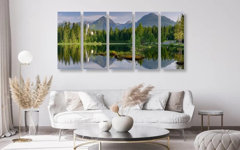 Quadri 5 pezzi – Splendido panorama montano al lago