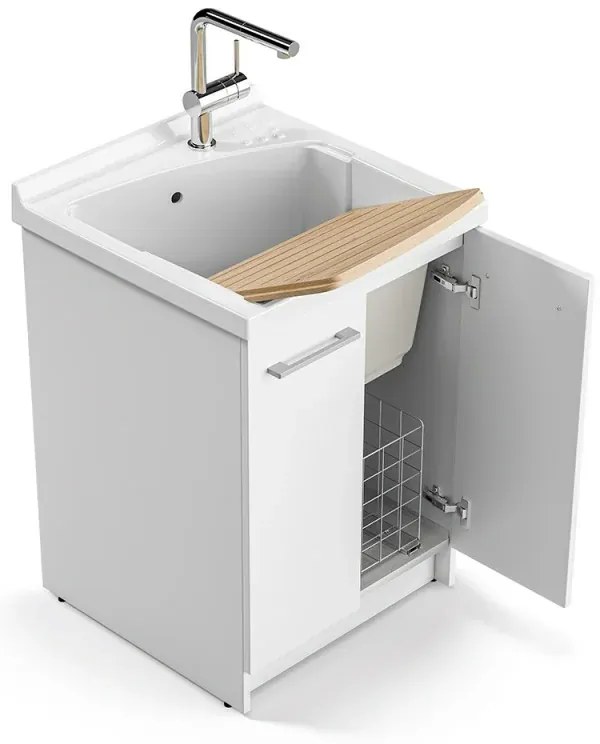 Mobile lavatoio 61x50 cm Revine vasca in ceramica e asse in legno