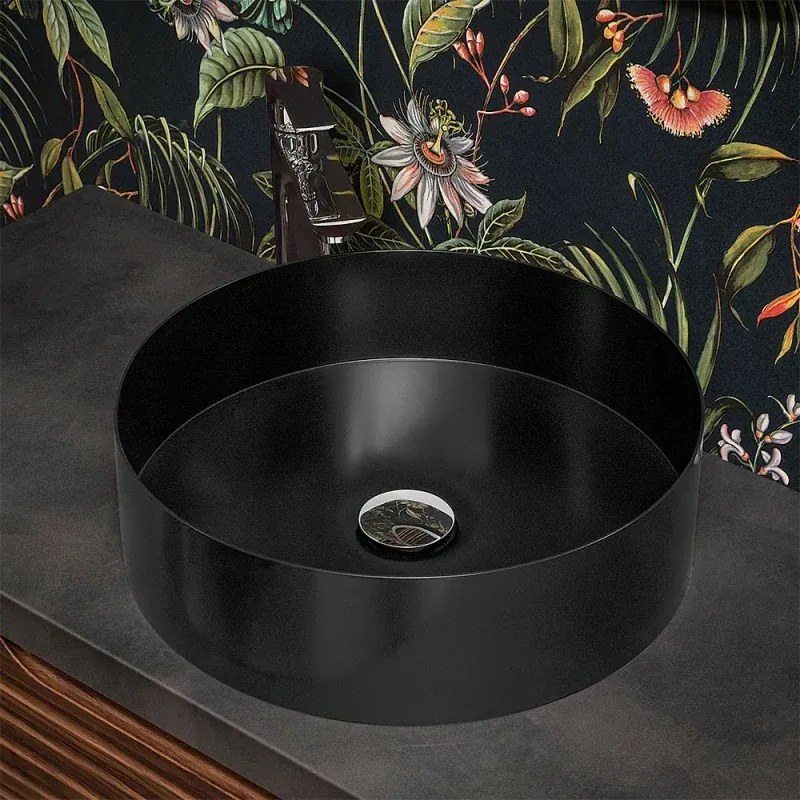 Lavabo da appoggio tondo 40 cm in acciaio inox nero opaco Goya