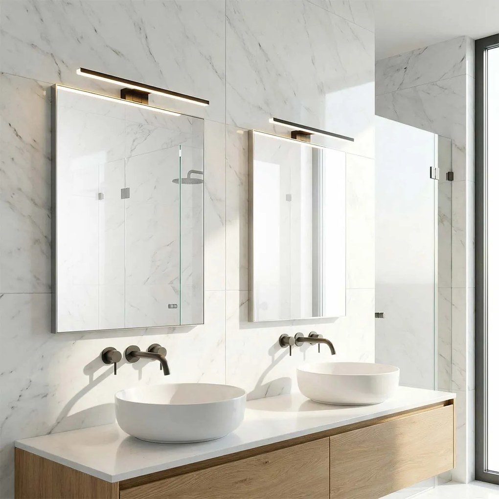 Lampada LED da Specchio 60cm Nera 12W IP54 Tripla Installazione Colore Bianco Naturale 4.000K