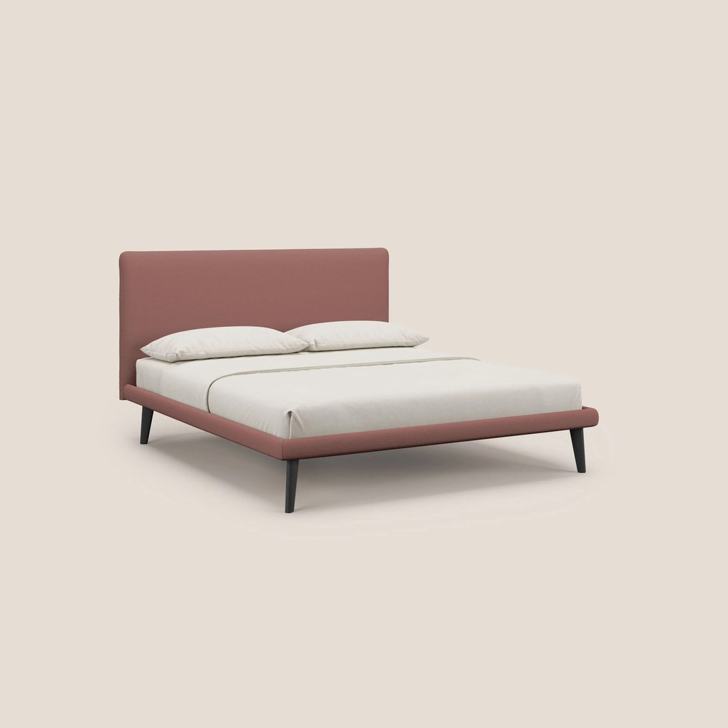 Noel letto minimal scandinavo con piedi in mogano e tessuto fiammato impermeabile T19 salmone