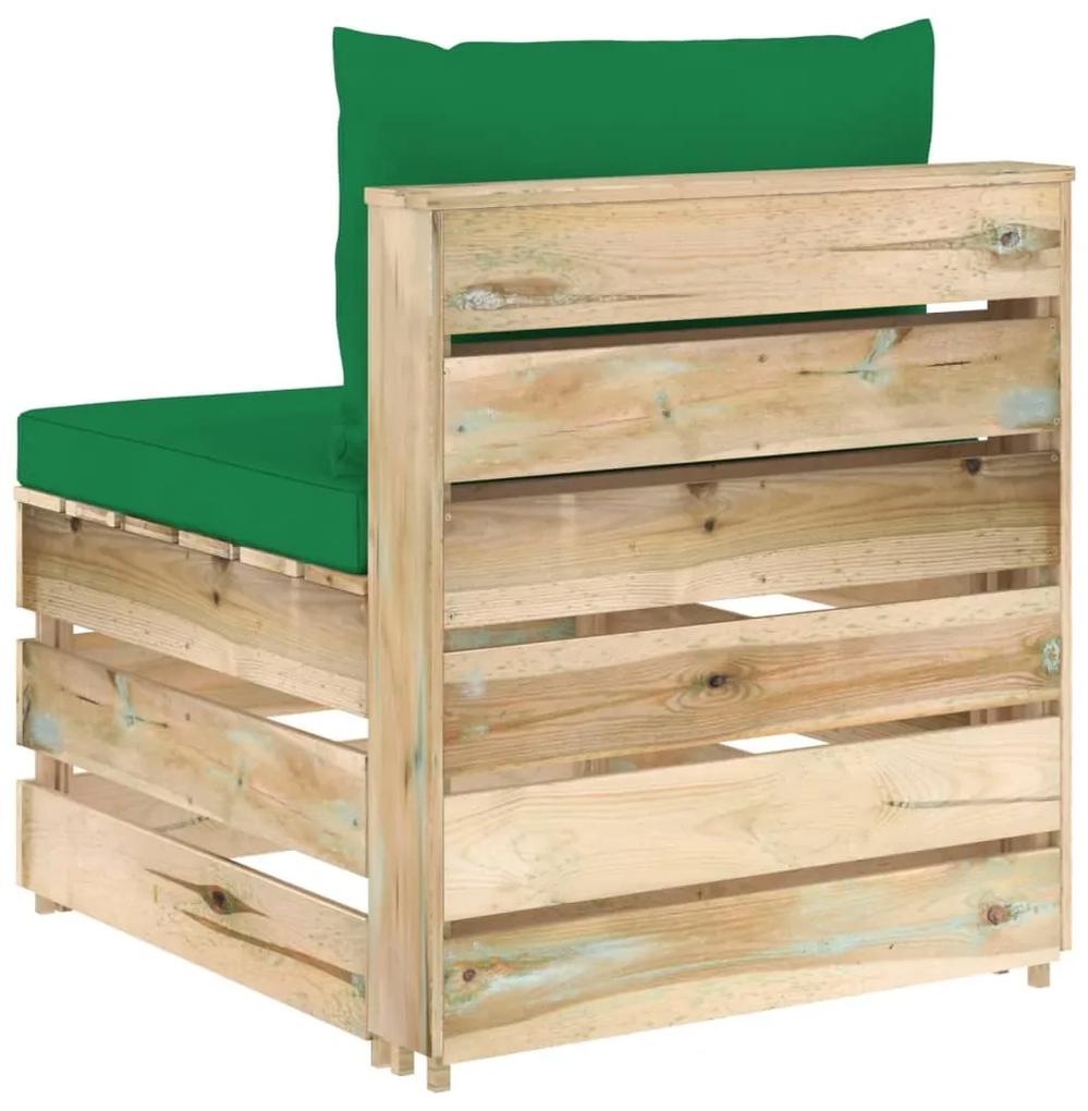 Divano centrale modulare con cuscini in legno impregnato verde