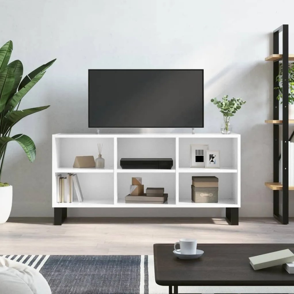 Mobile Porta TV Bianco Lucido 103,5x30x50 cm Legno Multistrato