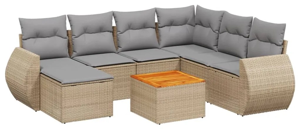 Set Divano da Giardino 8 pz con Cuscini Beige in Polyrattan