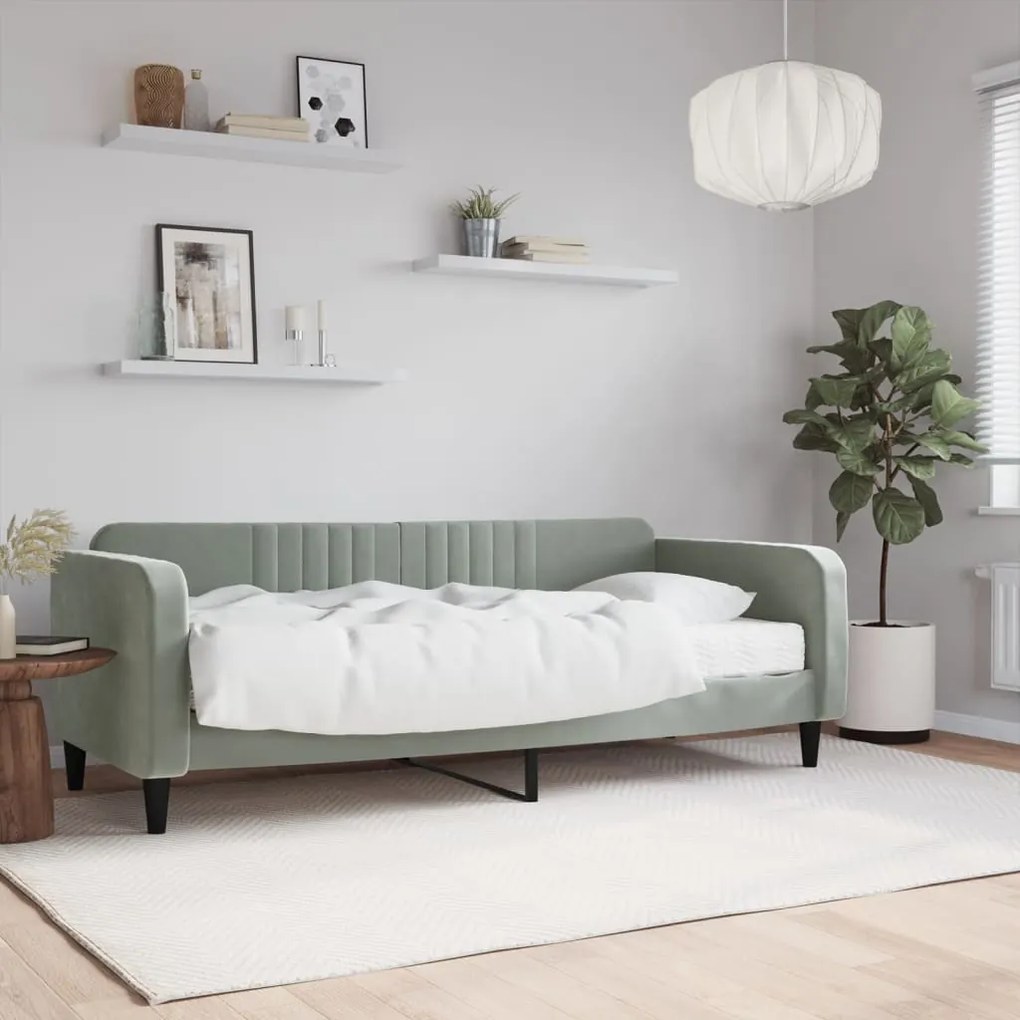 Divano Letto Con Materasso Grigio Chiaro 90x200 Cm İn Velluto /
