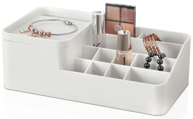 Organizzatore cosmetici e trucco bianco con box con coperchio e 11 scomparti