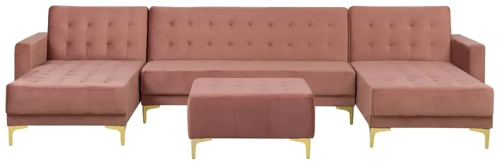 Divano letto a U con ottomana in velluto rosa ABERDEEN Beliani