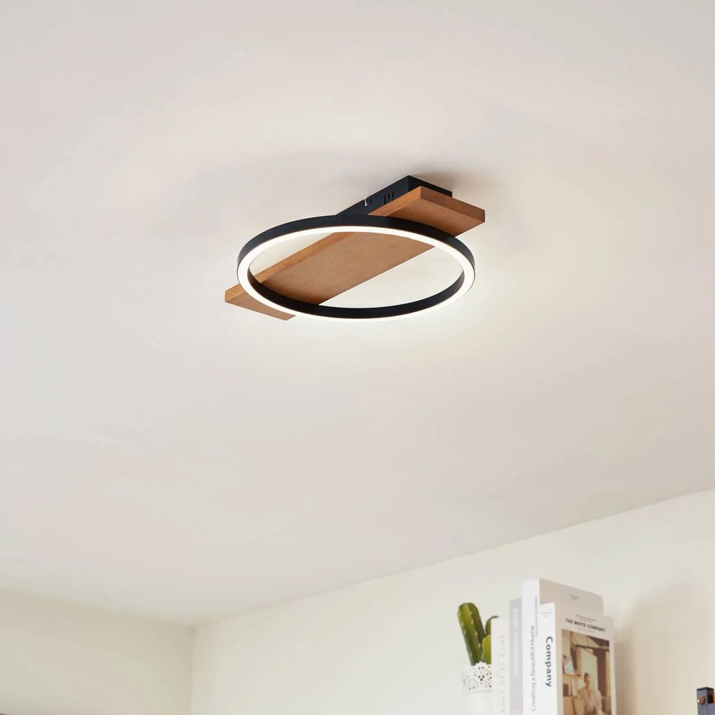 Plafoniera LED Lindby Galad, nero, legno, 30 cm, dimmerabile