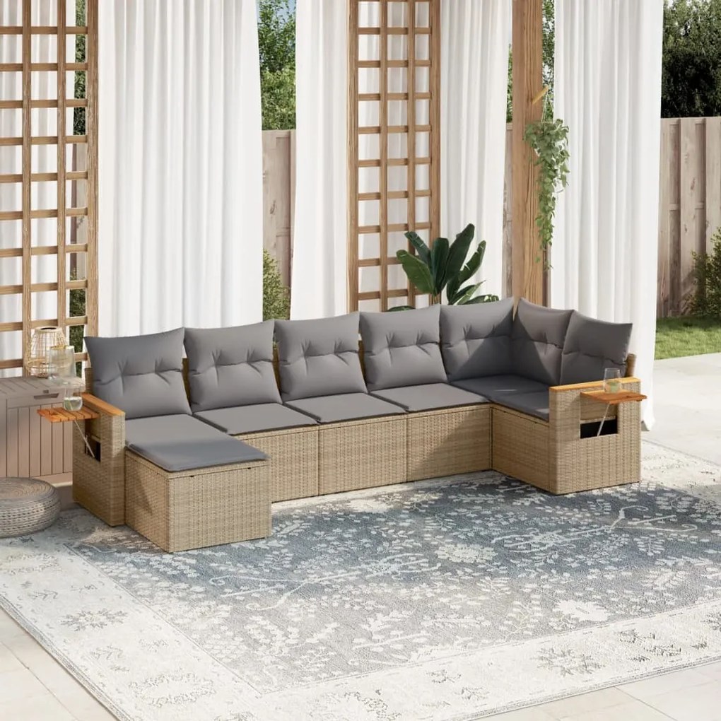 Set divani da giardino 7 pz con cuscini beige in polyrattan