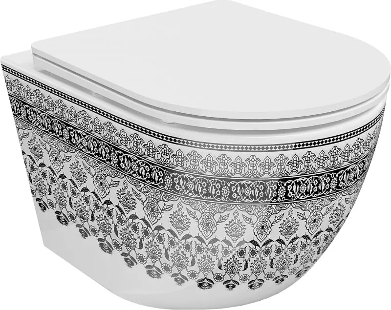 Mexen Lena vaso WC Senza Brida con sedile a chiusura rallentata slim, duroplast, bianco/nero motivo - 30224095