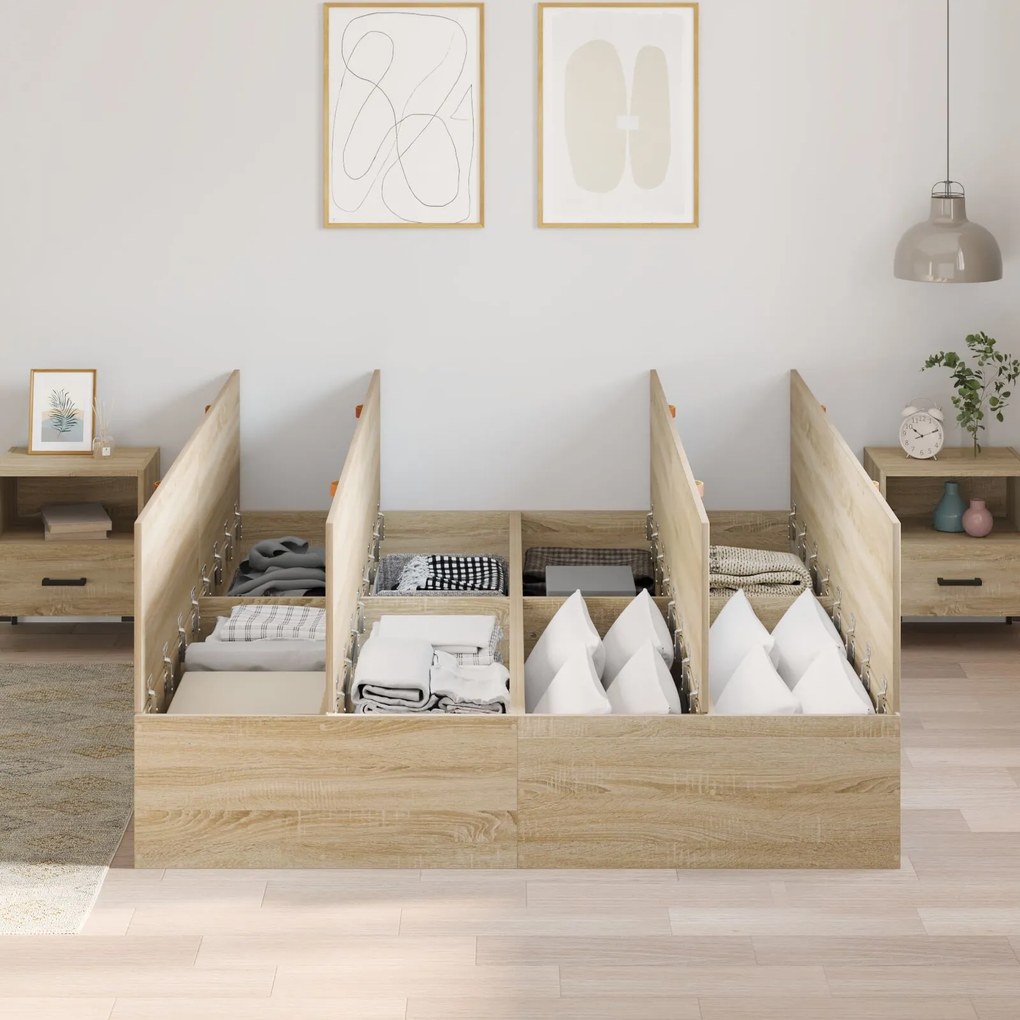 Letto con contenitore rovere sonoma legno ingegnerizzato