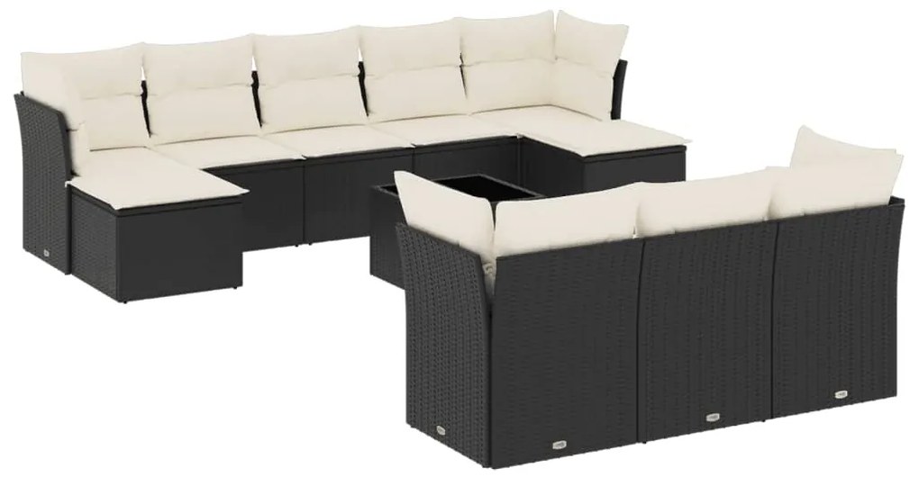 Set divani da giardino 11 pz con cuscini in polyrattan nero