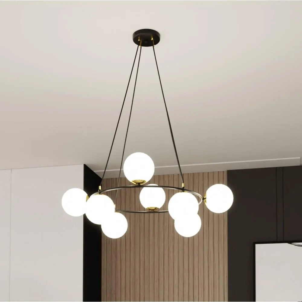 Lampadario a Sospensione AZURA 8 OPAL Colore del corpo Nero e Bianco
