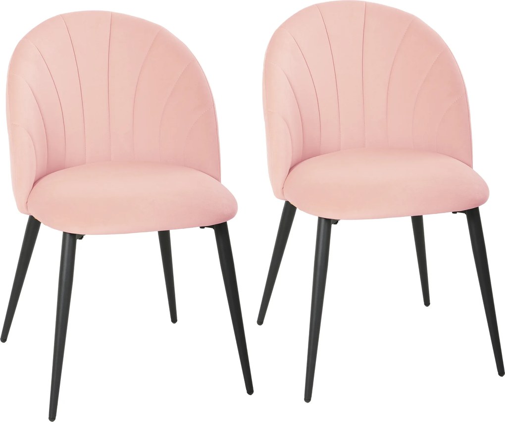 Set 2 Sedie da Pranzo Imbottite 52x55x79 cm con Schienale a Conchiglia in Velluto Rosa...