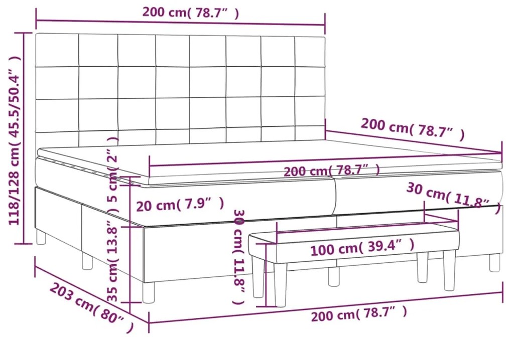 Giroletto a Molle con Materasso Grigio Scuro 200x200 cm Tessuto