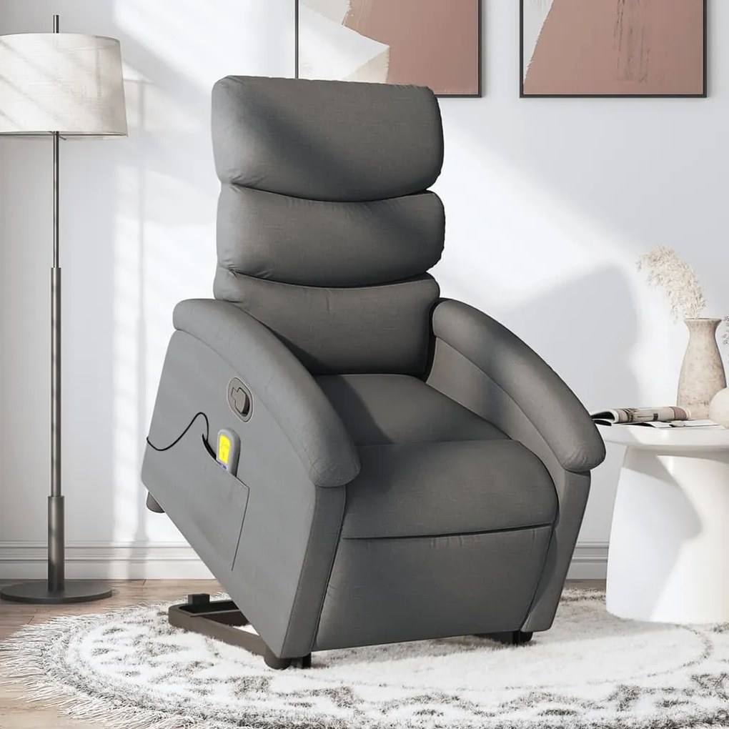 Poltrona Alzapersona Massaggi Reclinabile Grigio Scuro Tessuto /