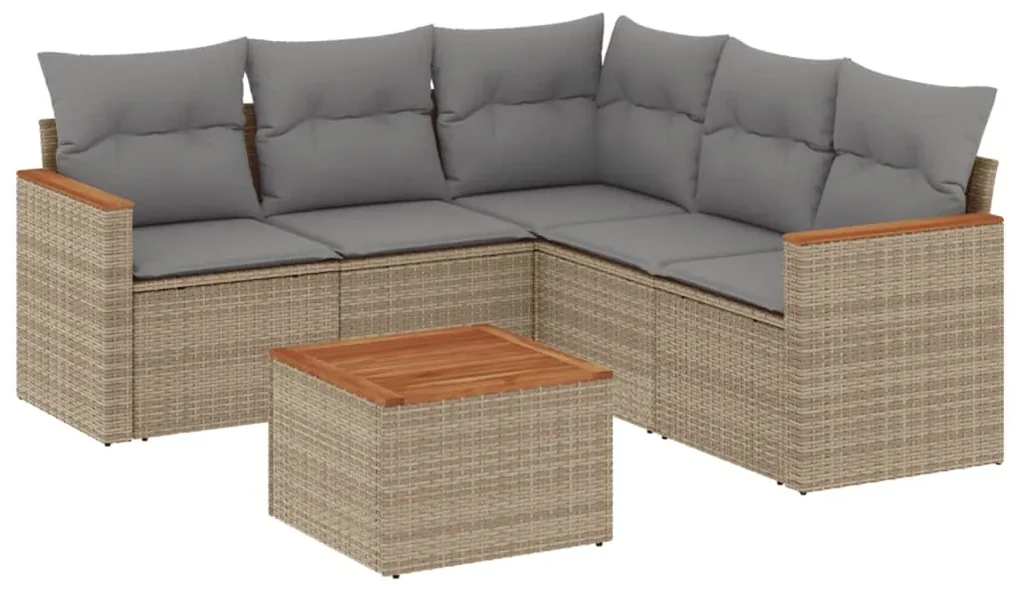 Set divano da giardino 6 pz con cuscini beige in polyrattan