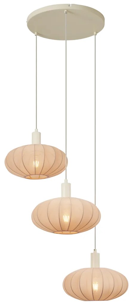 Lampada a sospensione Japandi beige con paralume in tessuto a 3 luci - Bida